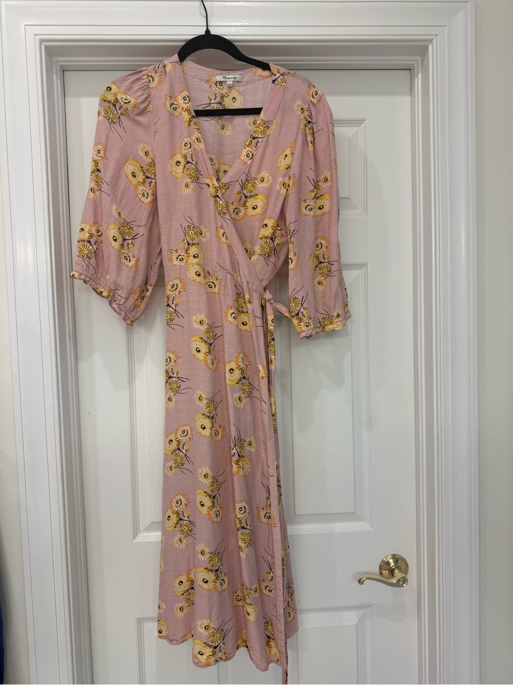 Madewell Floral Wrap Dress - Pink with Yellow Daisy Print
